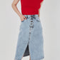 Women's Buttoned Straight Slit Denim Skirt