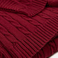 Braid Cable Knitted 100% Cotton Blanket - Burgundy - Ocoza