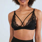 Cross Strap Lined Triangle Lace Bra Black