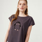 Short Sleeve Penguin Printed Cotton Pyjama Set - Grey - Ocoza