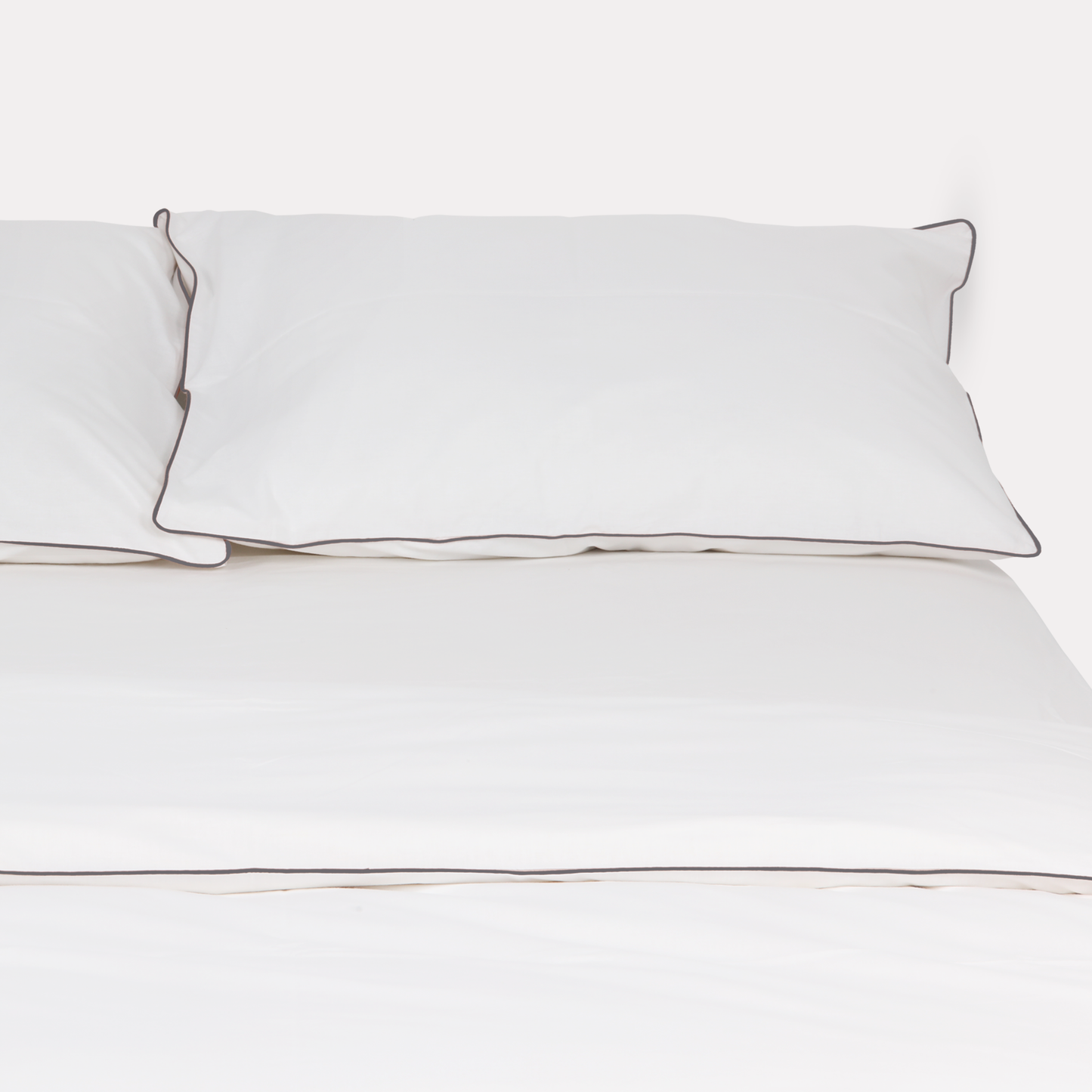 Classic Percale Pillowcase 2pcs- White with Anthracite Pipe Edge