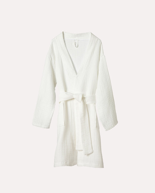 Muslin Cotton Bathrobe - White - Ocoza