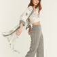 Flower Printed Pyjama Set with Dressing Gown - Ecru