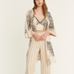 Leaf Printed Pyjama Set with Dressing Gown - Cream