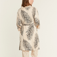 Leaf Printed Pyjama Set with Dressing Gown - Cream
